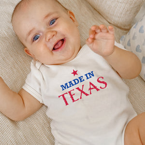 Baby short sleeve onesie with "Made in Texas" print - Free Delivery