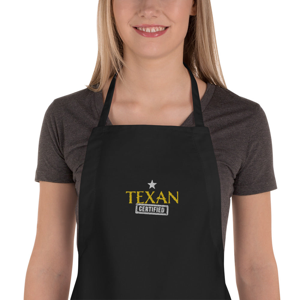 TEXAN CERTIFIED EMBROIDERED APRON - Black or White - Free Shipping